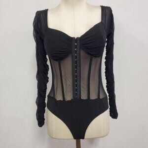 Privy Womens Mesh Fairy Grunge Corset Bodysuit‎ Size S Whimsigoth Festival Sheer